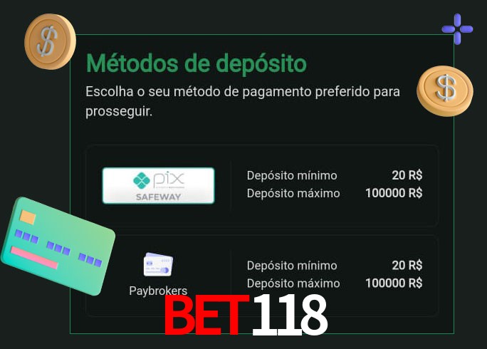 O cassino bet118 oferece uma grande variedade de métodos de pagamento